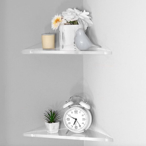 Clear Acrylic Corner Wall Shelves - Set of 2 (one new, one use) - Picture 1 of 3